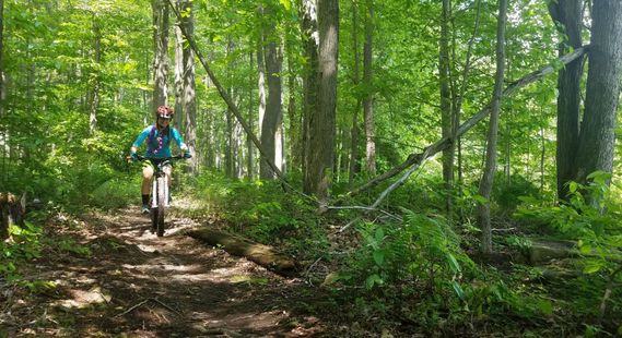 A mountain biker rides a trail at Coopers Rock