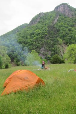 Camping along the South Branch River in Smoke Hole Canyon