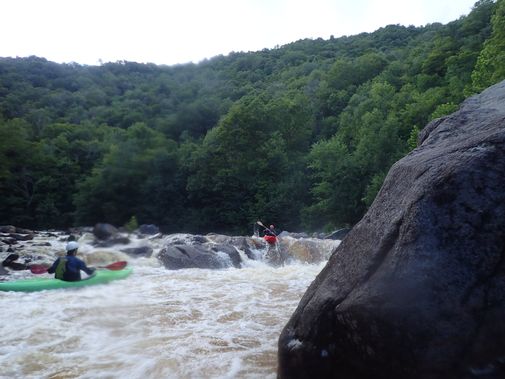 Kayaker's paddle through a rapid on the Shavers Fork River