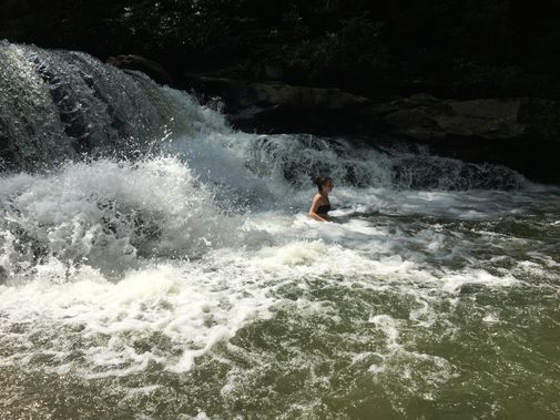 swimming below a falls on Deckers Crook