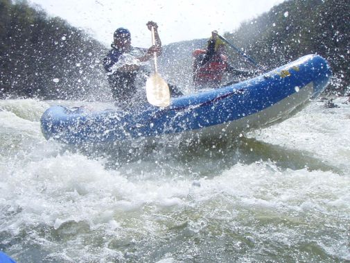 A raft on a rapid in the Cheat Canyon