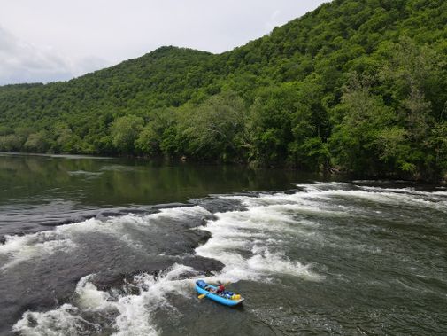An inflatable kayak just below Harvey Falls on the New River
