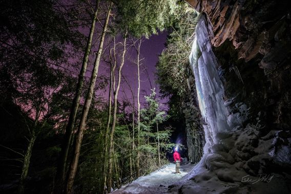 There's also ice climbing on the river right trail adjacent to Swallow Falls.