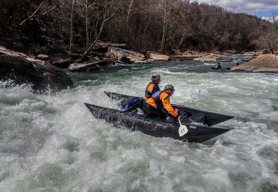 A Shredder navigates one of the Tygart Gorge's difficult rapids