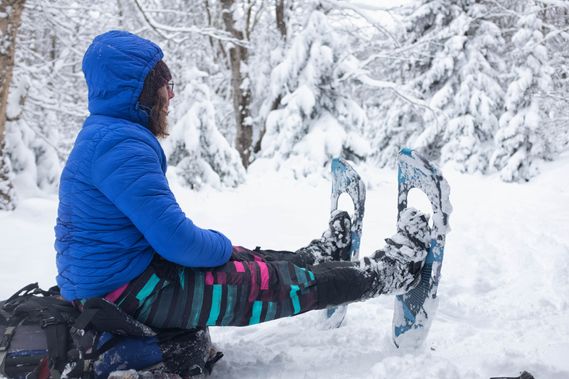 A person snowshoeing takes a break while challenging themselves in Dolly Sods Wilderness
