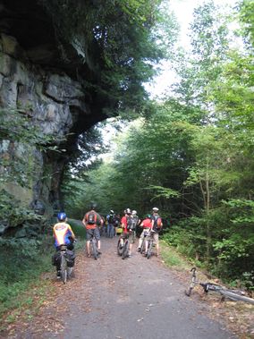 bicyclists on Deckers Creek Rail Trail