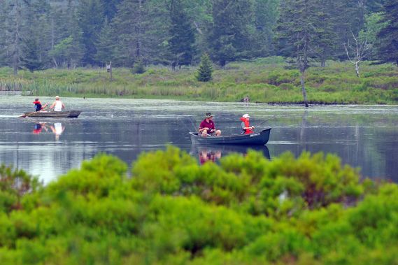People canoeing and fishing at Pendleton Lake