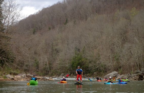 A group of boaters make their way down the Gauley River