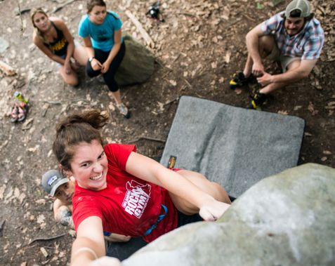 A group bouldering at Coopers Rock