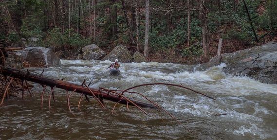 A kayaker paddles down a rapid on the North Fork of the Cherry River