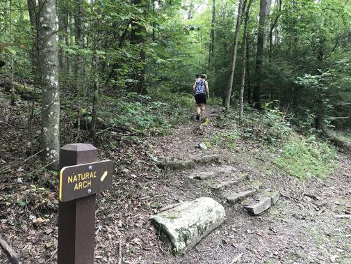 A person begins a hike in Babcock State Park