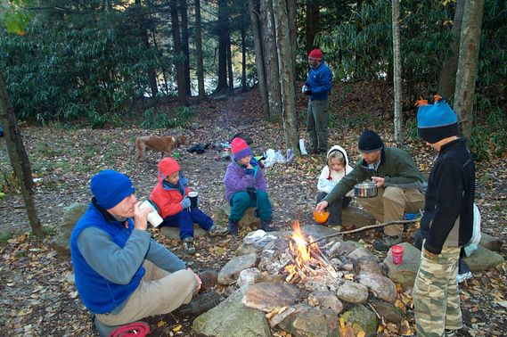 A group around a fire while camping in Dolly Sods