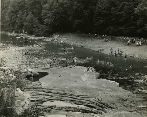 A 1950 scene of swimmers at Audra State Park