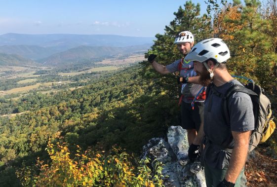Mountain bikers stop for a view along the North Fork Mtn. Trail