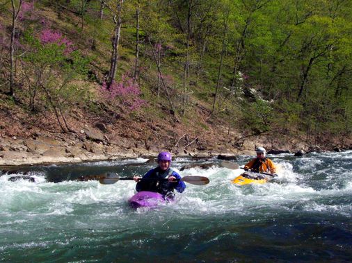 whitewater kayakers run a rapid on the North Fork of the South Branch of the Potomac
