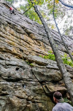 Brad Buddenburg on a traditional climbing route at the Meadow.