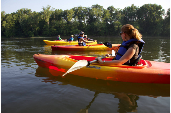 An up-close view of kayakers on the Potomac River