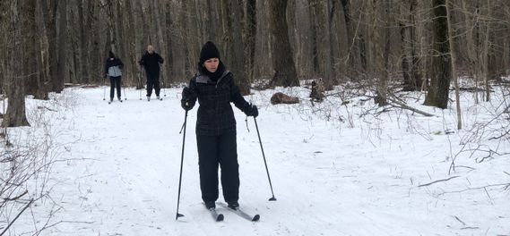 Three people try out a beginner trail at Laurel Ridge SP