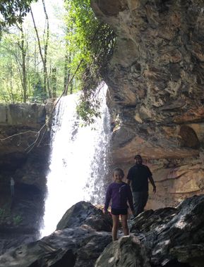 Hiking under Cucumber Falls at Ohiopyle SP