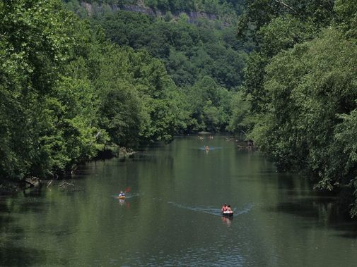 Kayakers float down the Elk River